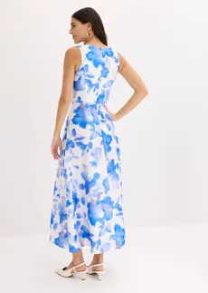 Robe longue en satin brillant, Couleur: bleu floral