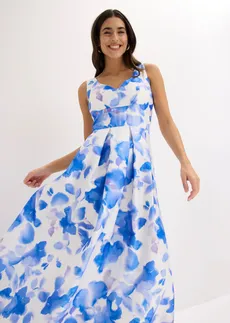 Maxi jurk van glanzend satijn • blauw gebloemd • bonprix online shop