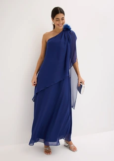 Robe de soirée en mousseline avec fleur appliquée, Couleur: bleu nuit