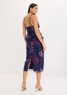 Robe de cocktail en tulle fin avec bordure crochet, Couleur: bleu foncé-violet floral