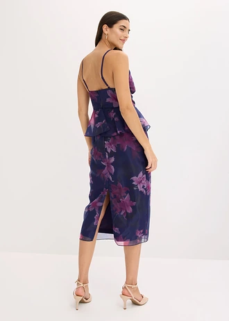 Koktélruha finom tüllből horgolt betéttel • sötétkék/lila virágmintás • bonprix áruház