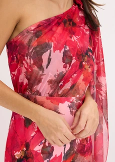 One shoulder galajurk met bloemenapplicatie • rood gebloemd • bonprix online shop