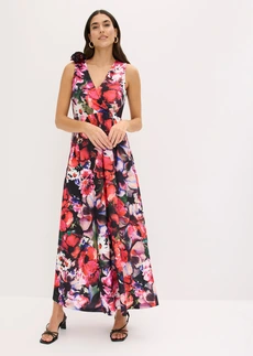 Rochie de seară din crep structurat, cu aplicație florală • negru înflorat • magazin bonprix