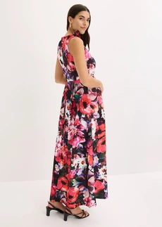 Robe de soirée en crêpe texturé avec fleur appliquée, Couleur: noir floral