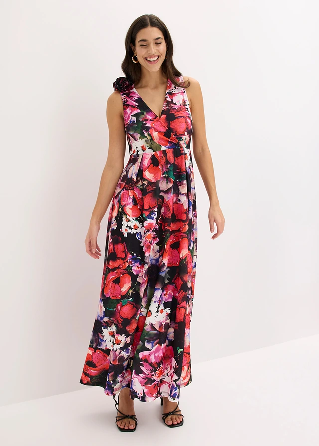 Robe de soirée en crêpe texturé avec fleur appliquée • noir floral • product-page.page-title-suffix
