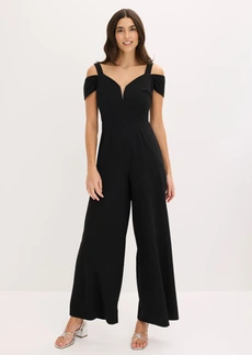 Jumpsuit van gestructureerde crêpe, Kleur: zwart