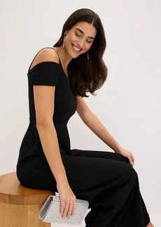 Jumpsuit van gestructureerde crêpe • zwart • bonprix online shop