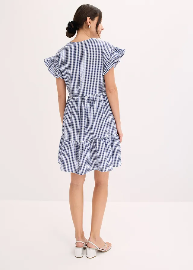Seersucker mini jurk • wolwit-donkerblauw geruit • product-page.page-title-suffix