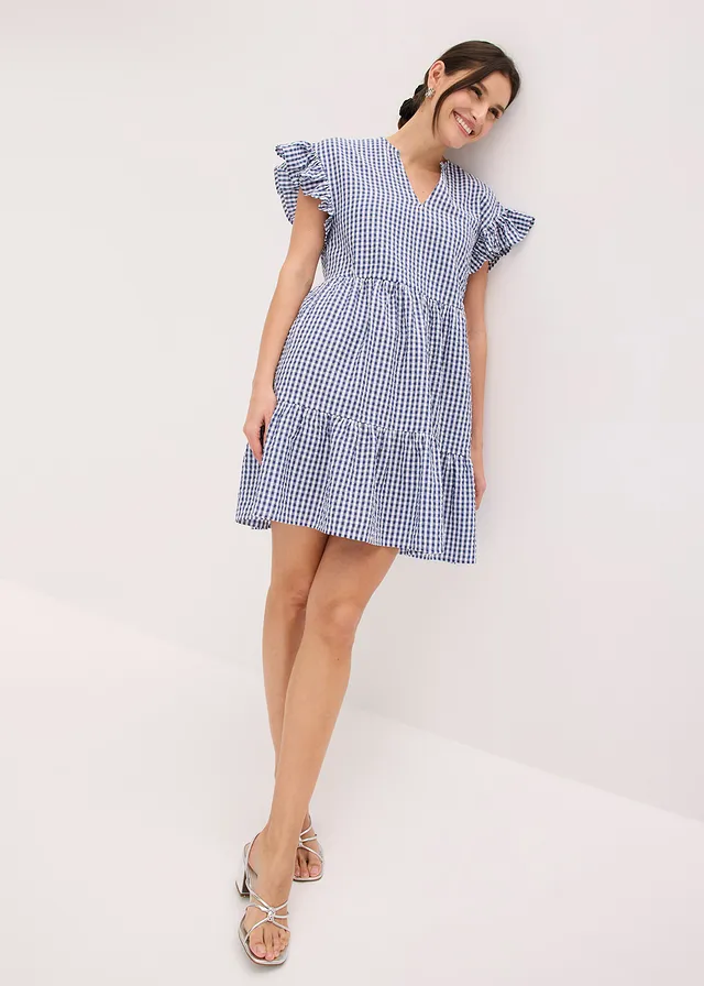 Robe courte en seersucker • écru-bleu foncé carreaux • product-page.page-title-suffix