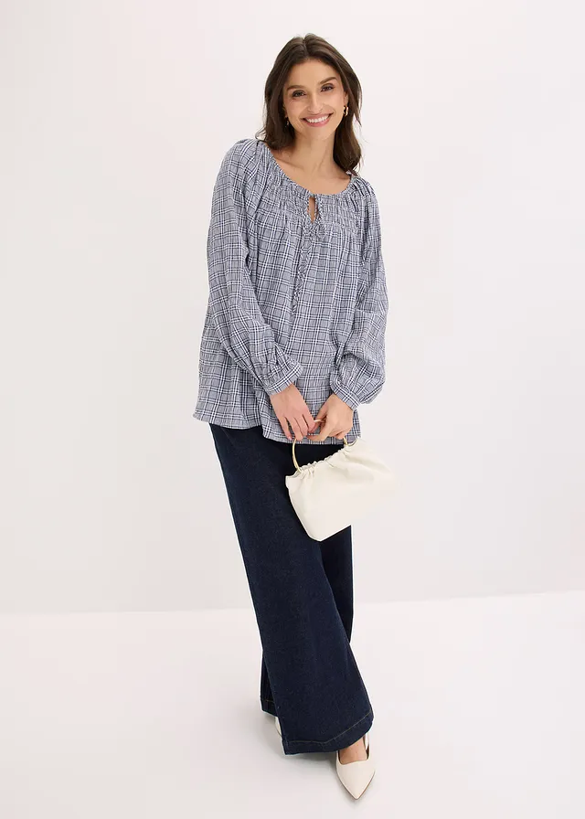 Blouse à carreaux en seersucker • écru-bleu foncé carreaux • product-page.page-title-suffix