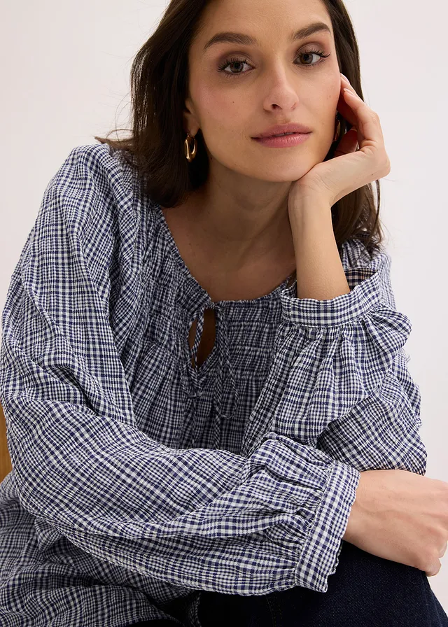 Blouse à carreaux en seersucker • écru-bleu foncé carreaux • product-page.page-title-suffix