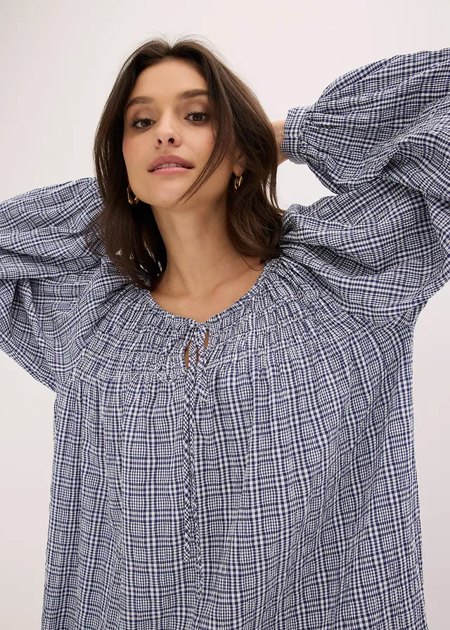 Blouse à carreaux en seersucker • écru-bleu foncé carreaux • product-page.page-title-suffix