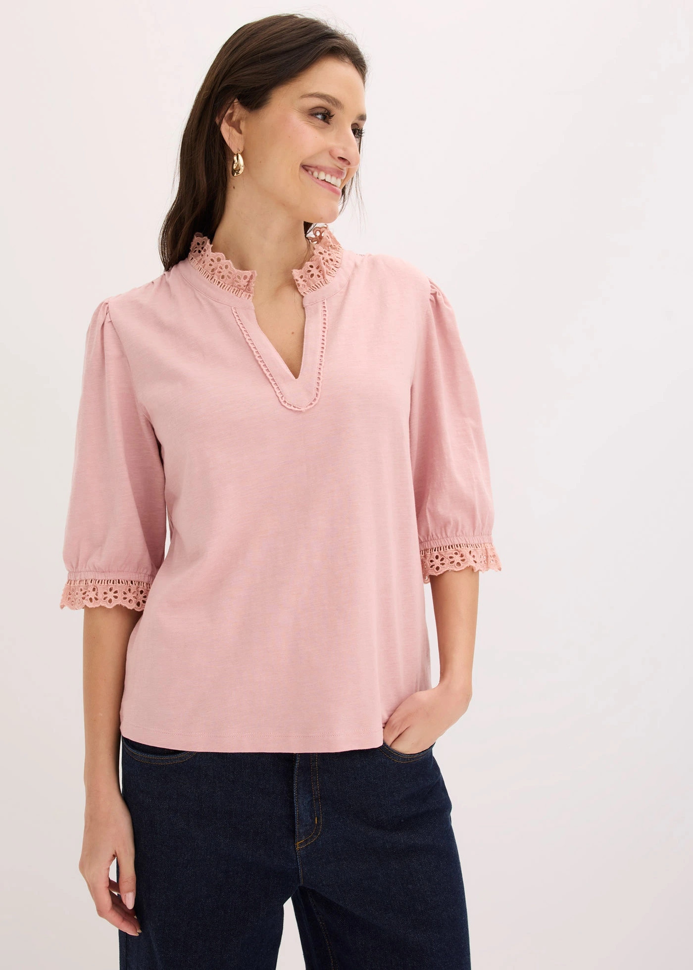 T-shirt manches longues 100% coton • rose cendré • Boutique bonprix