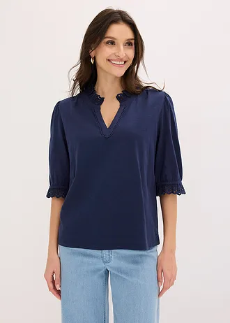 Bluză cu mâneci lungi din bumbac 100% • bleumarin • magazin bonprix