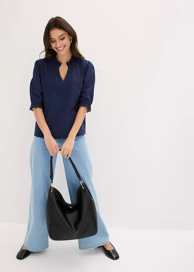 T-shirt manches longues 100% coton, Couleur: bleu foncé
