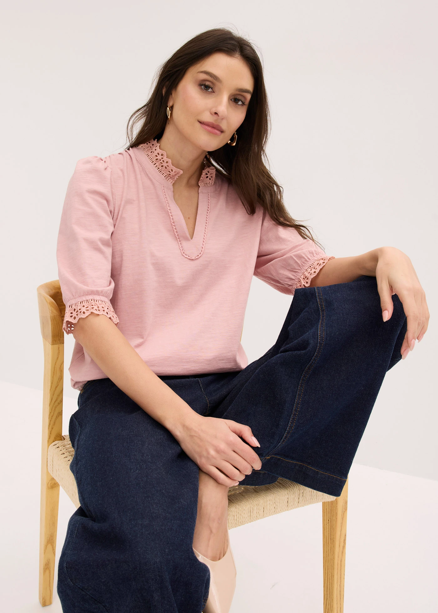 T-shirt manches longues 100% coton • rose cendré • Boutique bonprix