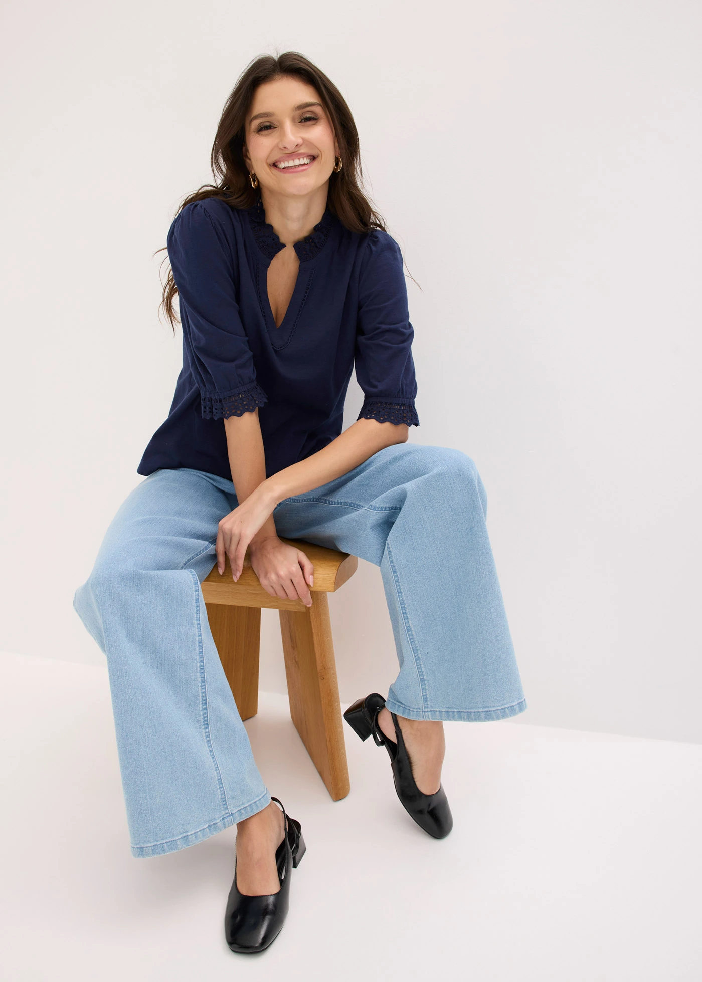 Bluză cu mâneci lungi din bumbac 100% • bleumarin • magazin bonprix