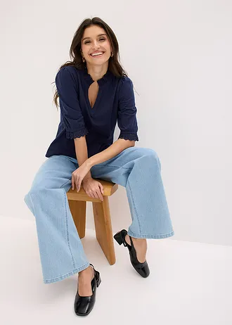 Bluză cu mâneci lungi din bumbac 100% • bleumarin • magazin bonprix