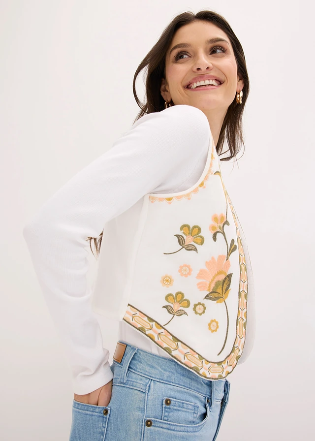 Gilet sans manches brodé • écru floral • product-page.page-title-suffix