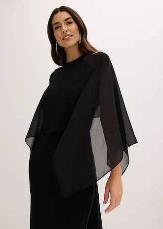 Poncho fluide en mousseline, Couleur: noir