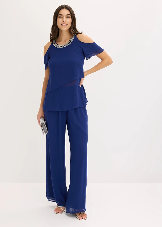 Blouse van fijne chiffon met strassapplicatie • middernachtblauw • product-page.page-title-suffix