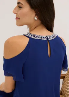 Blouse en mousseline avec application strass • bleu nuit • Boutique bonprix