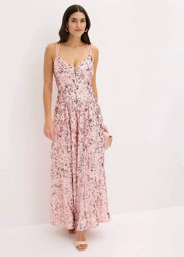 Avondjurk met paillettenboorduursel, Kleur: roze