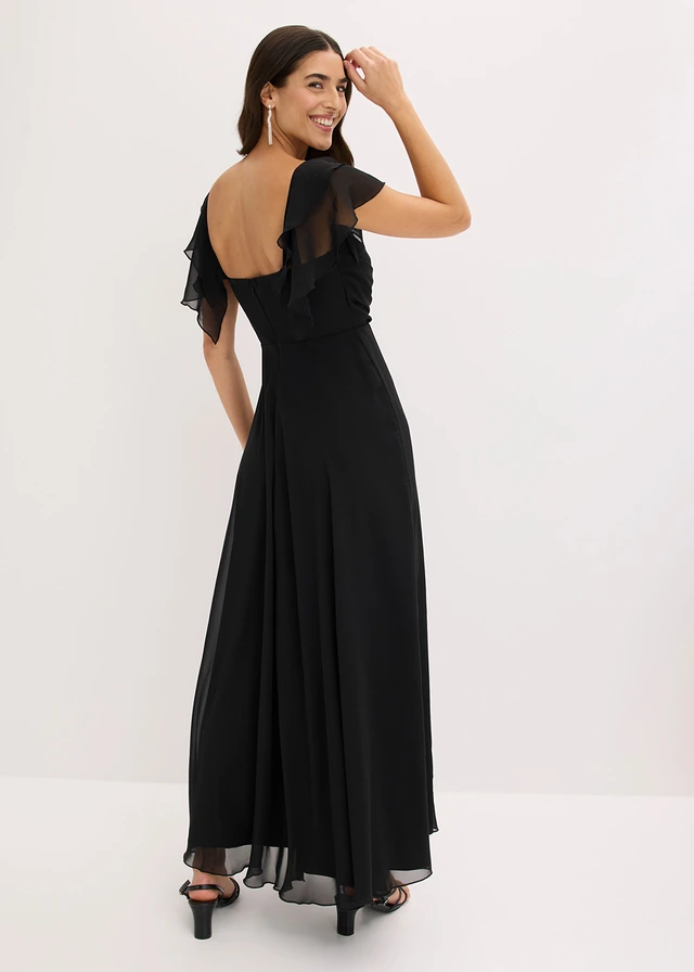 Robe de soirée en mousseline, Couleur: noir