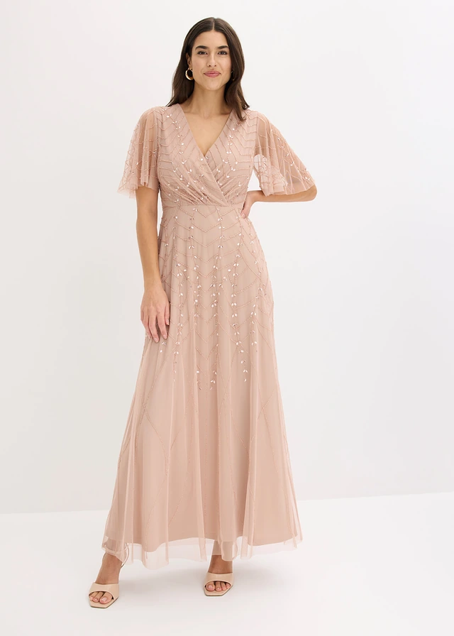 Robe de soirée en tulle délicat à sequins brodés • sable • product-page.page-title-suffix