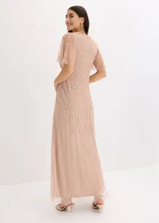 Robe de soirée en tulle délicat à sequins brodés, Couleur: sable