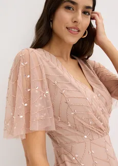 Robe de soirée en tulle délicat à sequins brodés • sable • Boutique bonprix