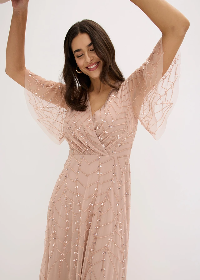 Robe de soirée en tulle délicat à sequins brodés • sable • product-page.page-title-suffix