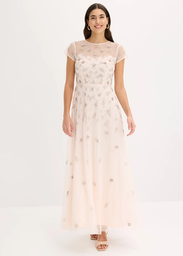 Robe de soirée en tulle délicat avec sequins brodés, Couleur: rose clair