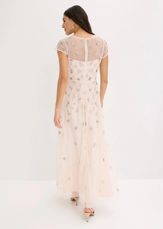 Robe de soirée en tulle délicat avec sequins brodés, Couleur: rose clair