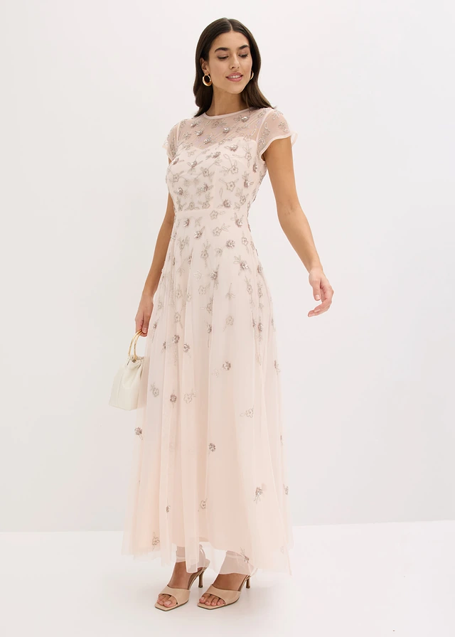 Robe de soirée en tulle délicat avec sequins brodés, Couleur: rose clair