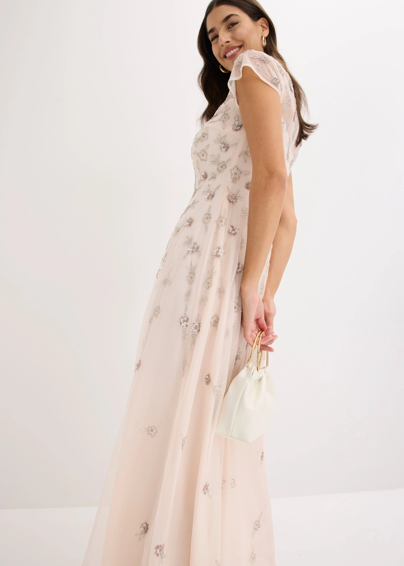 Rochie de seară din tul fin brodată cu paiete • roz deschis • magazin bonprix