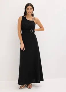 Robe de soirée en crêpe texturé avec drapé • noir • Boutique bonprix