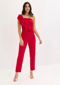 One-shoulder jumpsuit van gestructureerde crêpe • donkerrood • bonprix online shop
