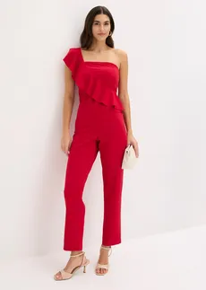 One-shoulder jumpsuit van gestructureerde crêpe • donkerrood • bonprix online shop