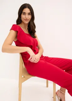 Combinaison une épaule en crêpe texturé • rouge foncé • Boutique bonprix