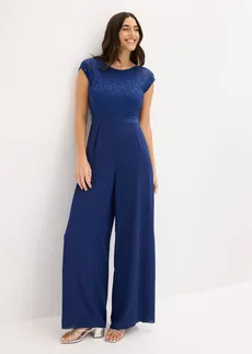 Jumpsuit van fijne chiffon met kant, Kleur: middernachtblauw