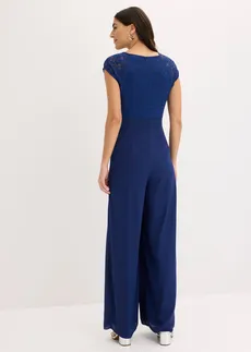 Jumpsuit van fijne chiffon met kant, Kleur: middernachtblauw