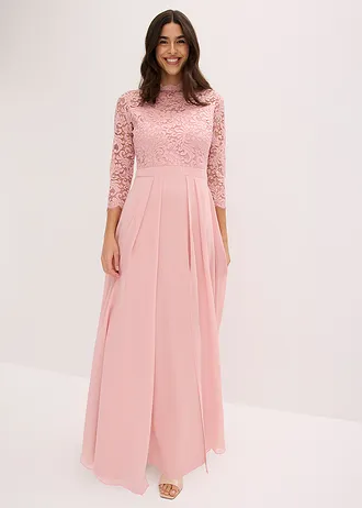 Robe longue avec dentelle • rose cendré • Boutique bonprix
