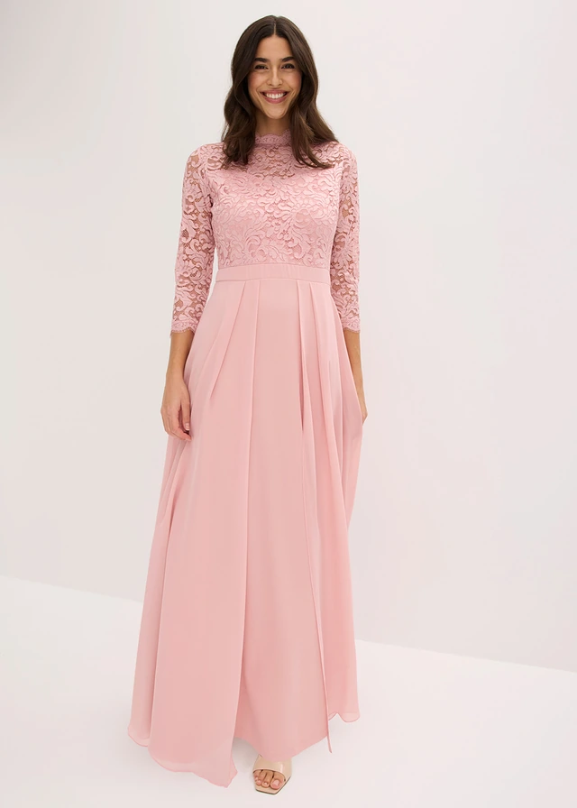 Robe longue avec dentelle, Couleur: rose cendré