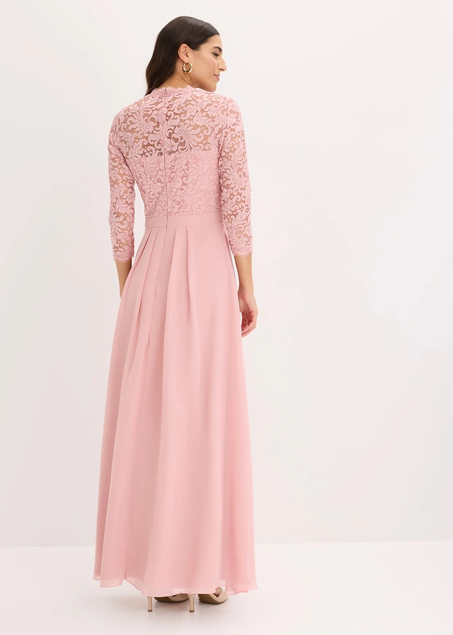 Robe longue avec dentelle, Couleur: rose cendré