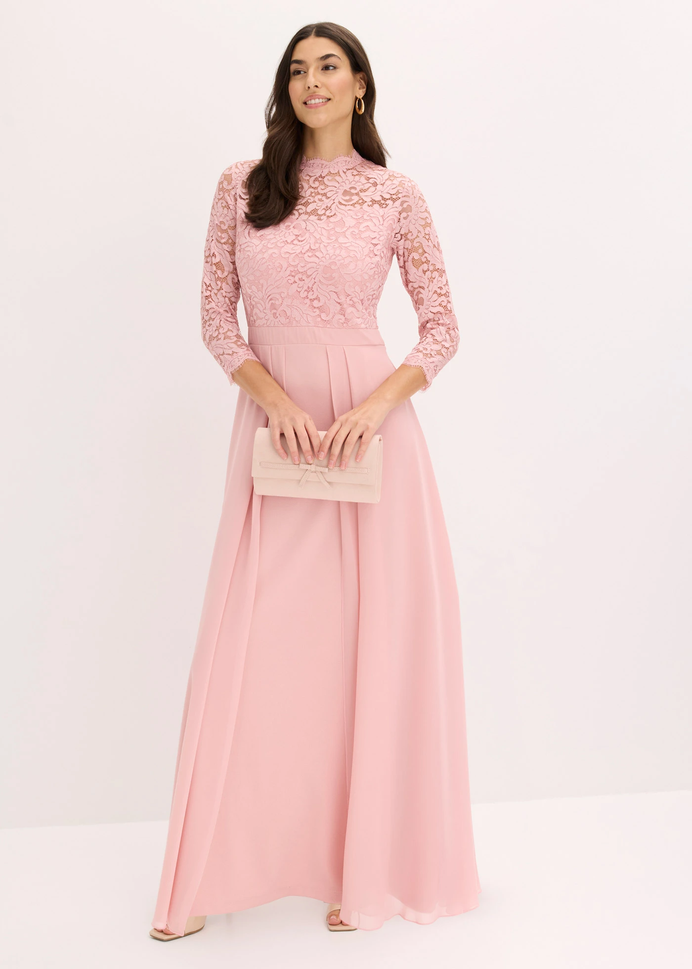 Robe longue avec dentelle • rose cendré • Boutique bonprix