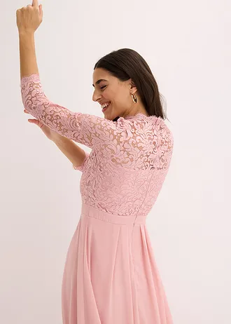 Robe longue avec dentelle • rose cendré • Boutique bonprix