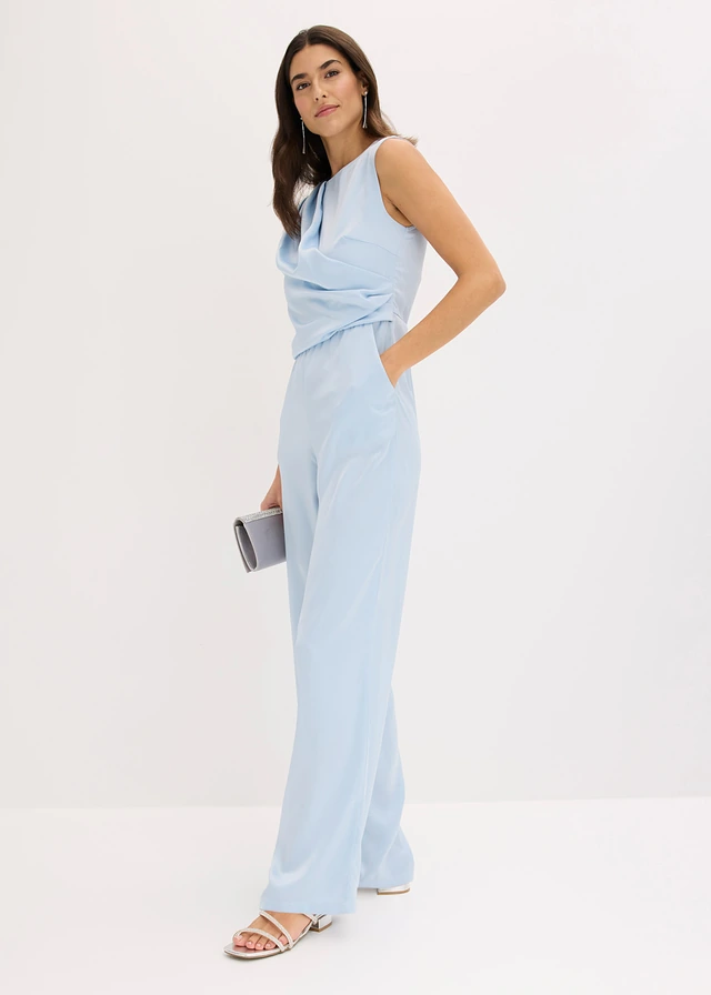 Jumpsuit van glanzend satijn, Kleur: poederblauw