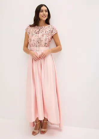 Robe de soirée en satin brillant et sequins • rose nacré • Boutique bonprix