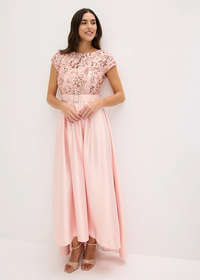 Rochie de seară din satin lucios, cu paiete • roz perlat • magazin bonprix